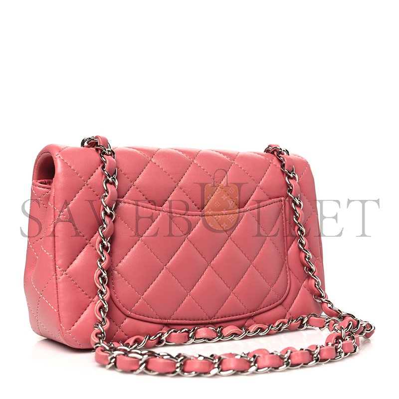 CHANEL LAMBSKIN QUILTED MINI RECTANGULAR FLAP PINK  A01116 (20*13*6cm) 